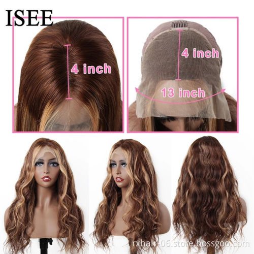 Glueless Highlight Human Hair Lace Front Wigs,Brazilian Virgin Frontal Wig,Natural Piano Color Pre plucked HD Lace Front Wigs